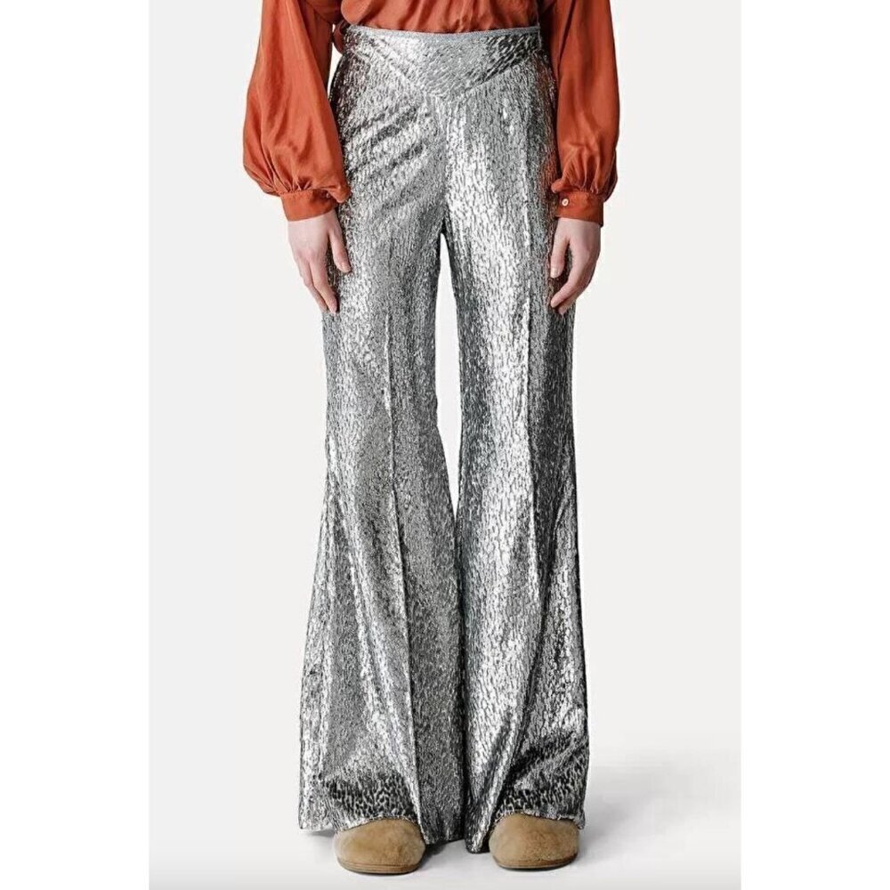 Forte Forte Encanto Fil Coupe Lurex Flare Pants Estrella Silver Womens Size 0 US - Picture 16 of 16